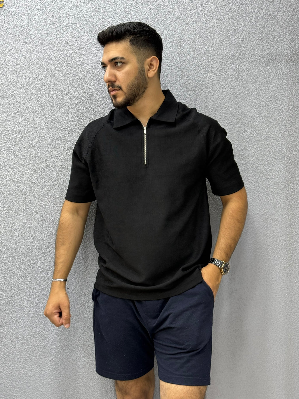 Erkek Yarım Fermuarlı Polo Yaka Kısa Kollu Üst