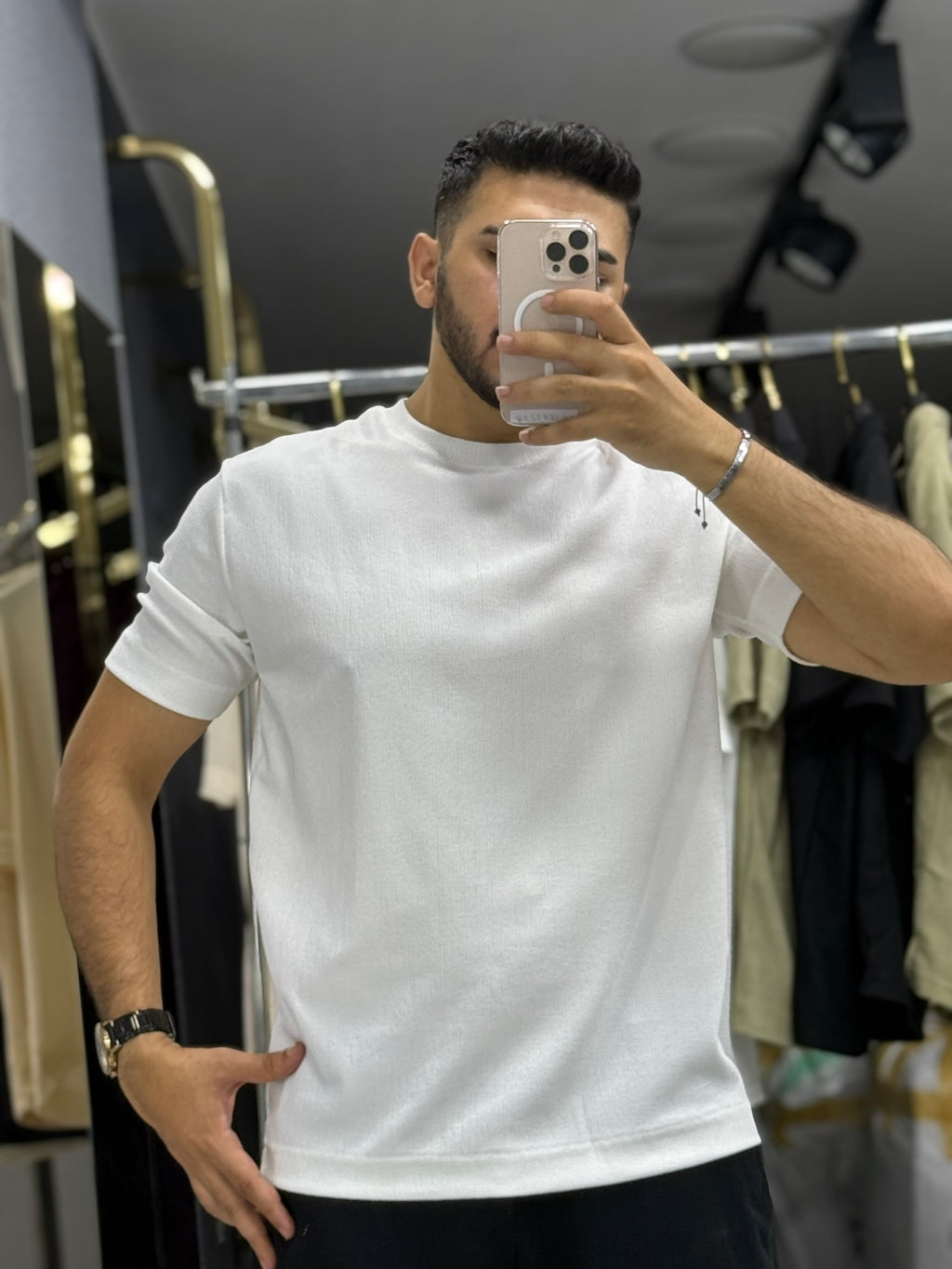 Erkek Basic Dokulu Kısa Kollu Tişört