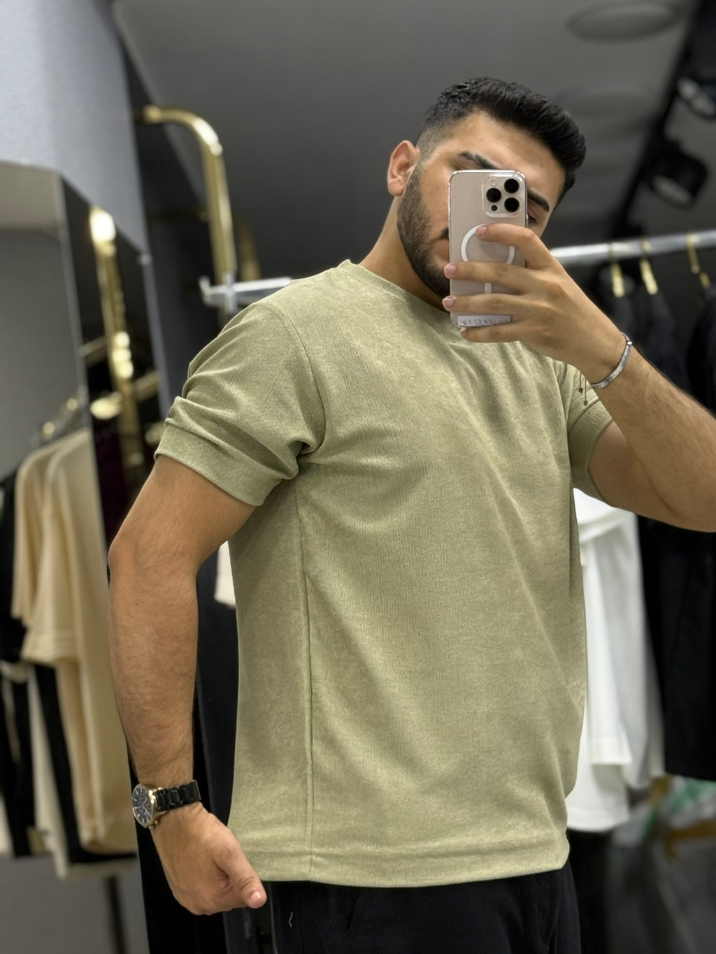 Erkek Basic Dokulu Kısa Kollu Tişört