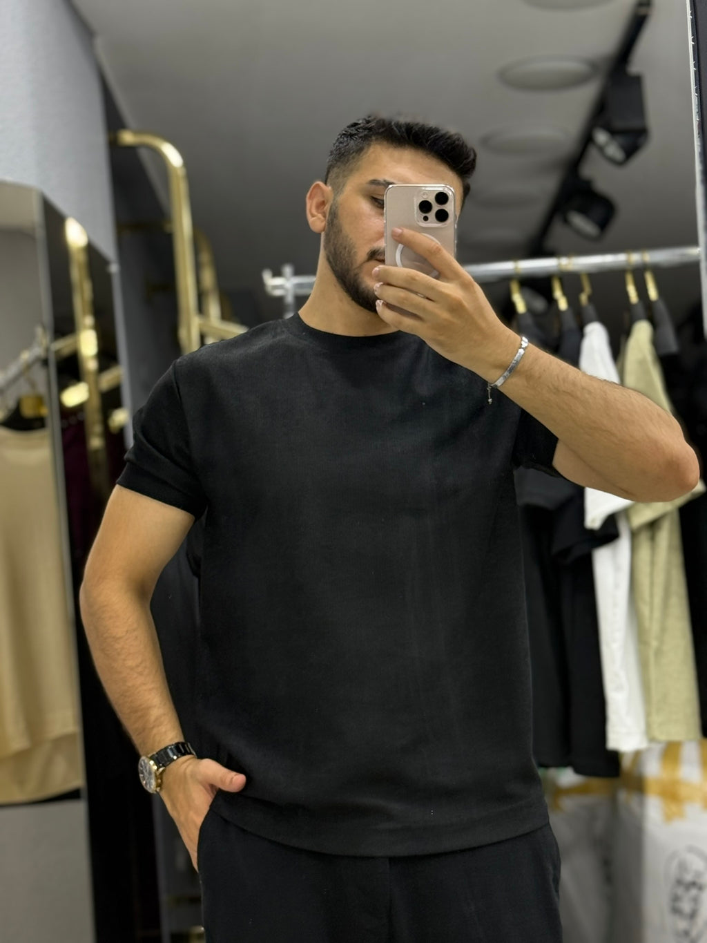 Erkek Basic Dokulu Kısa Kollu Tişört